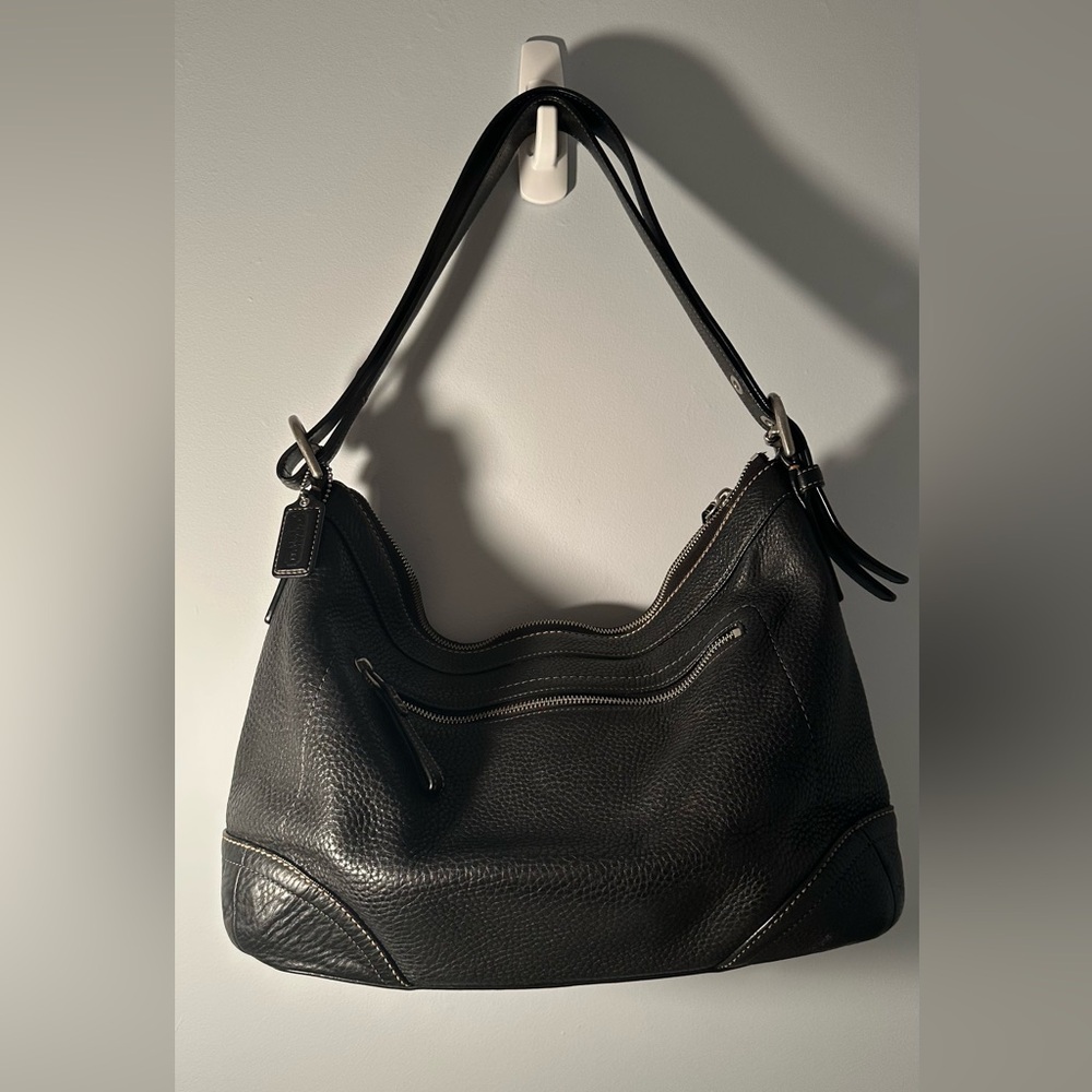 Coach Bleecker Felicia Pebbled Black Leather Hobo Shoulder Bag F12329